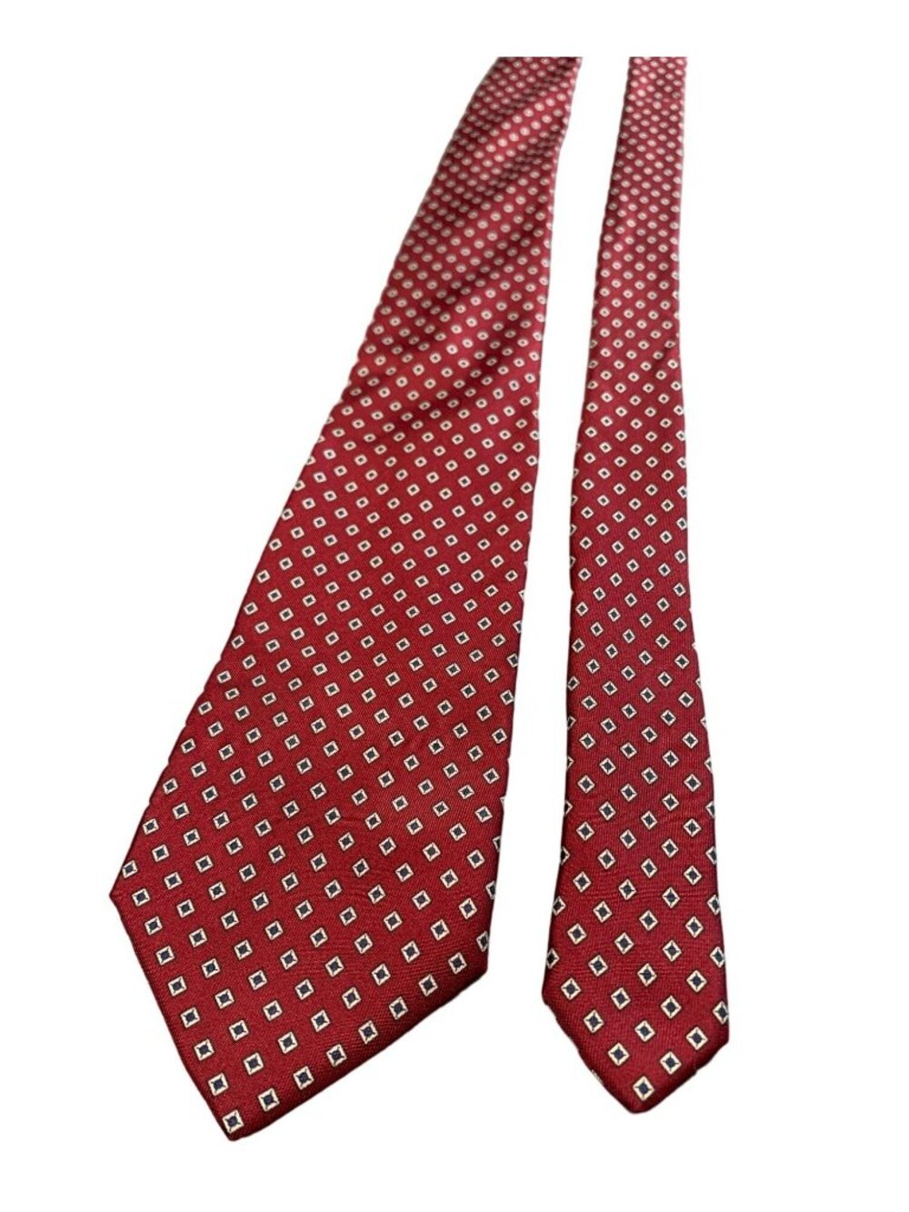 John Henry Mens Red Silk Tie Geometric Diamond Pattern Silk Necktie